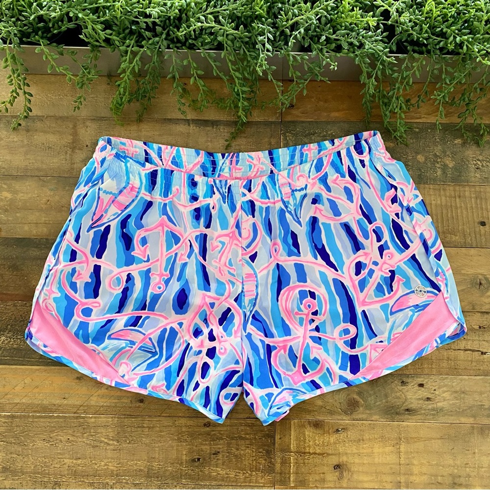 Lilly Pulitzer skim blue reel nauti Luxletic ocean trail shorts sz L